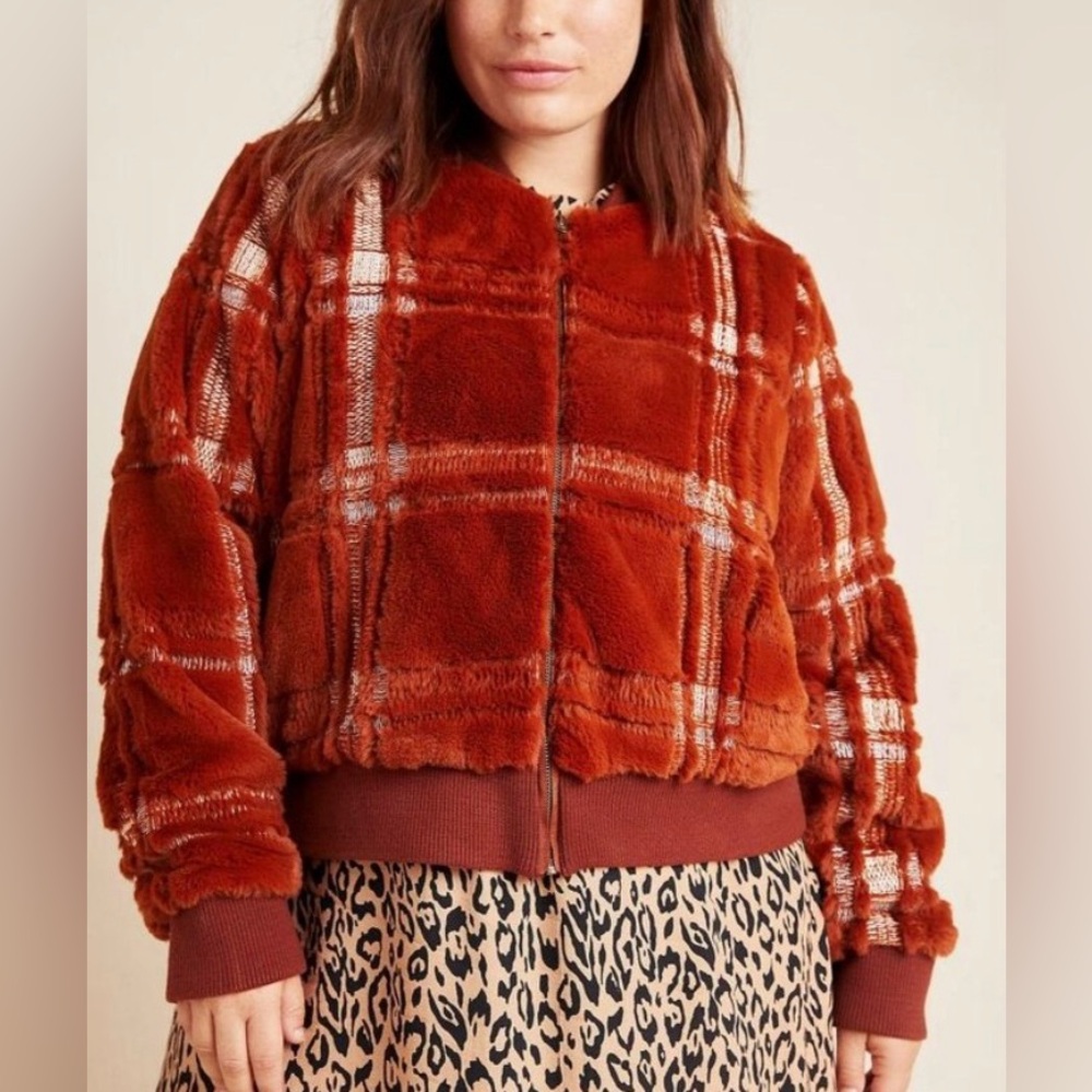 Sz 1X Anthropologie Rust Teddy Jacket - Picture 2 of 6